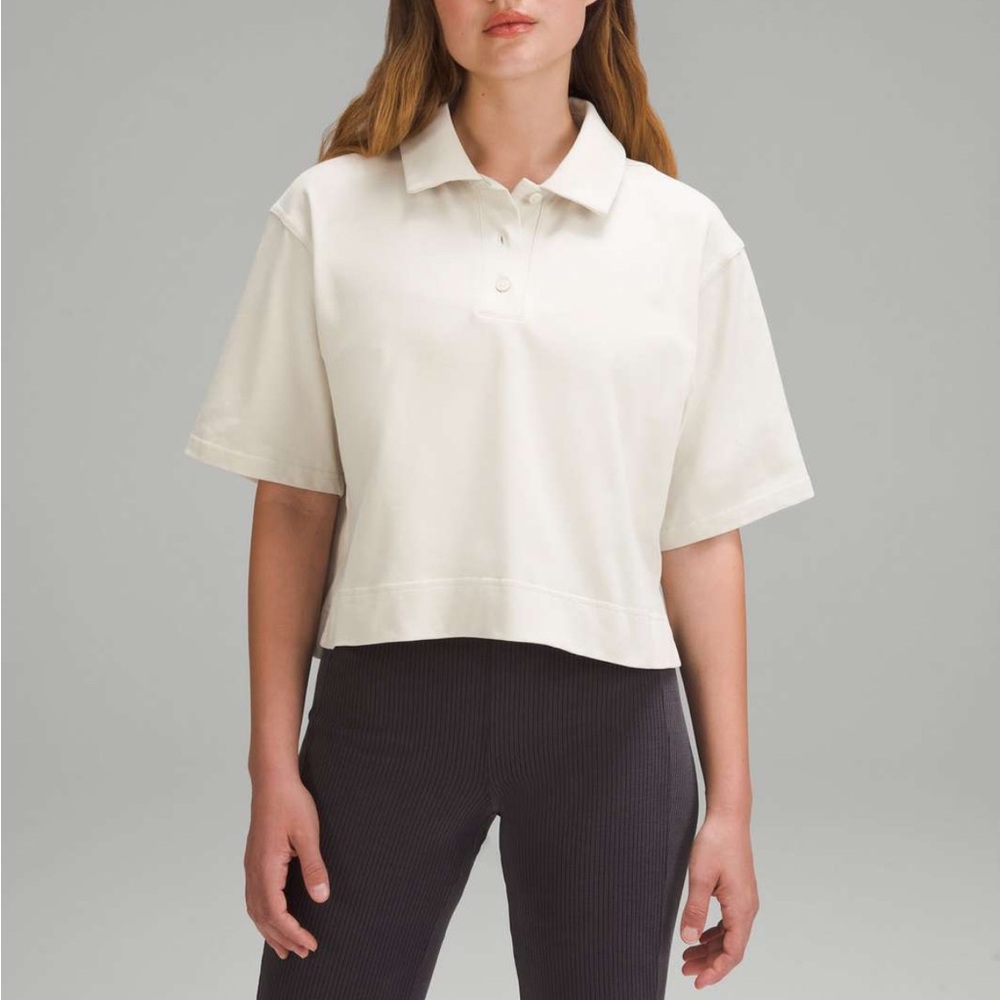 lululemon athletica Women's Short Sleeve Cropped Polo Top in Off-White